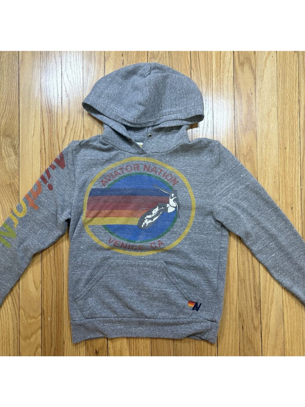 Aviator Nation Sweatshirt Womens XS Gray Venice Logo Relaxed Pullover Hoodie